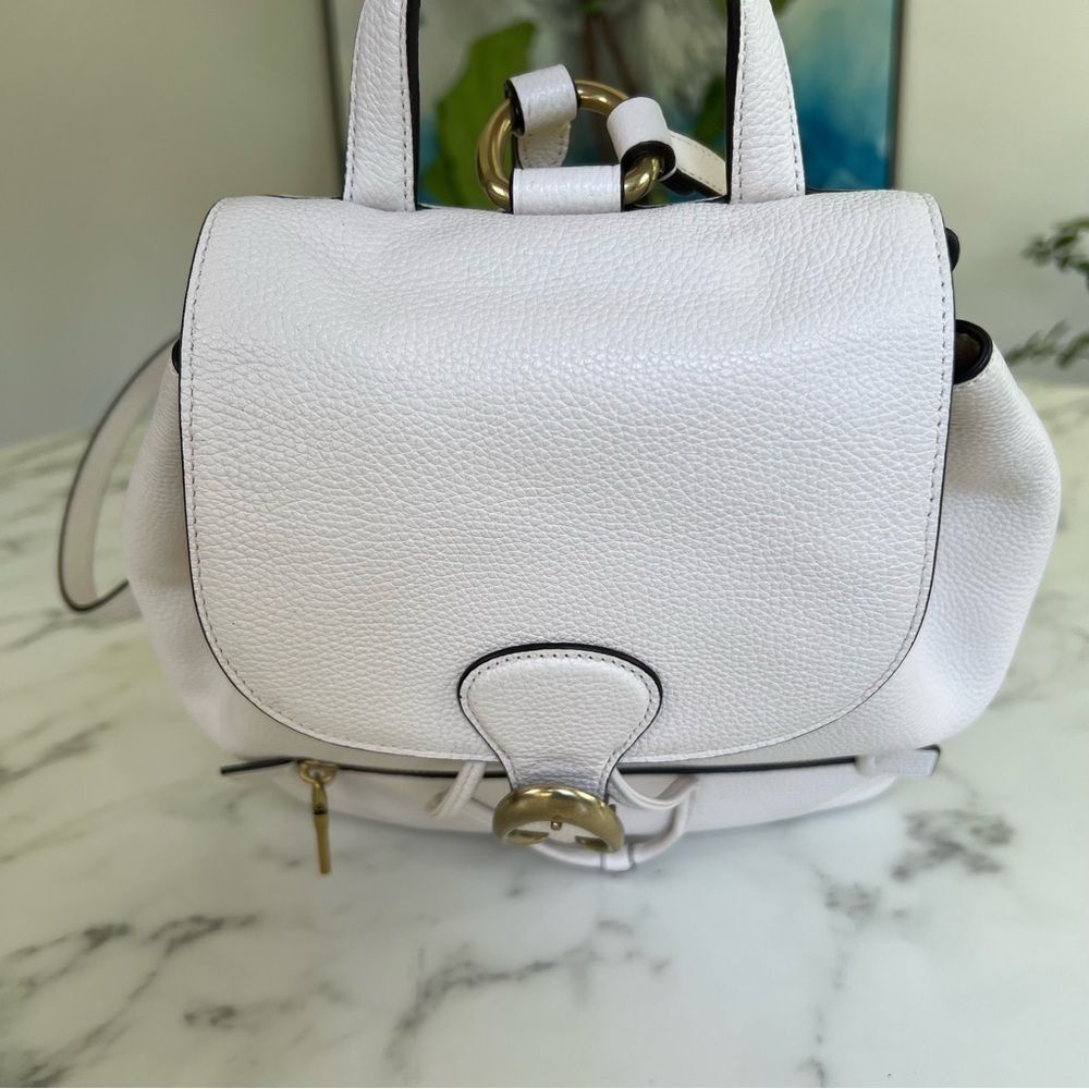 Coach Evie Polished Pebble Leather Backpack Chalk White Brass 68380 - Picture 13 of 16